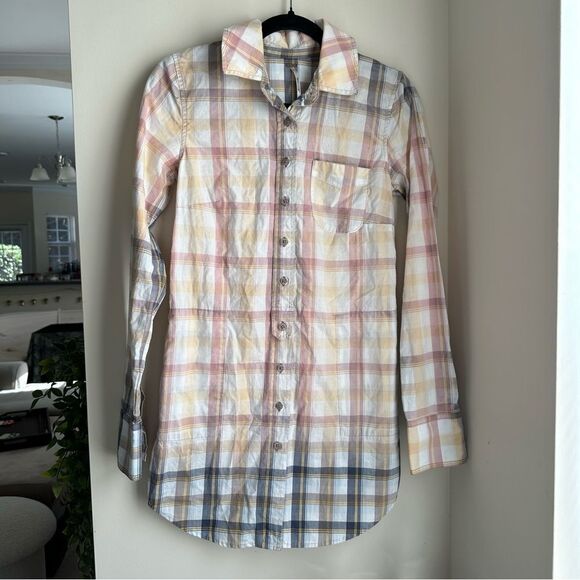 Free People size 4 white pink/yellow/purple flannel button down dress - Picture 2 of 10